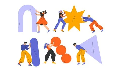 Engaging in Dynamic Teamwork Through the Use of Colorful Shapes and Creative Stock Illustration