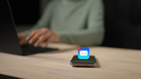 Engaging with Email Notifications Home Office Digital Interaction Indoor Stock Photos
