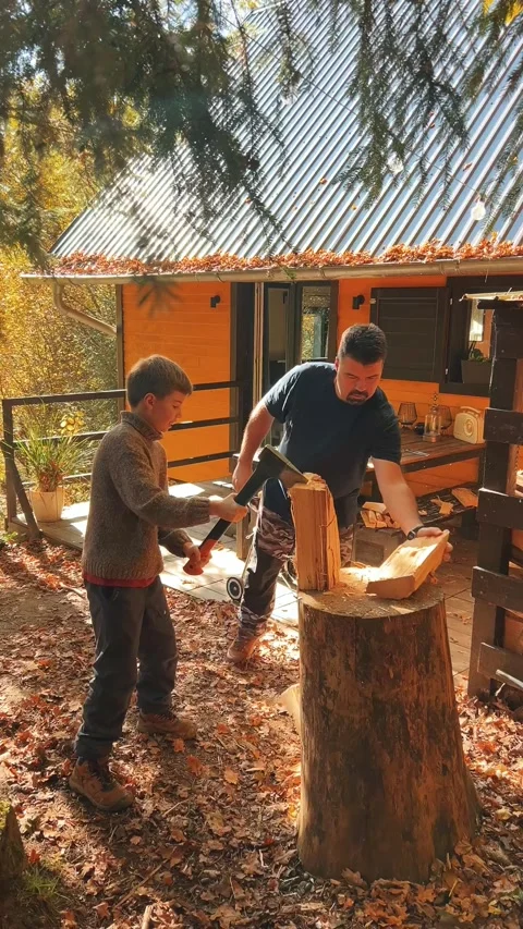 Engaging in Family Bonding Through the Joy of Woodwork Amidst Beauty of Nature Stock Footage 290240541