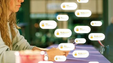 Engaging with feedback and comments while working on a mobile device in a Stock Photos