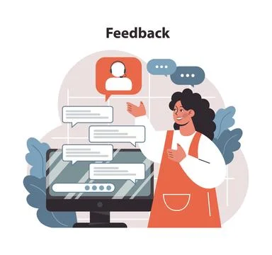 Engaging with Feedback on a digital platform. Flat vector illustration Illustrazione stock