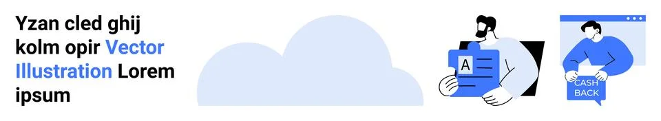 Engaging image with a cloud, a man holding documents, another typing on a key Stock Illustration