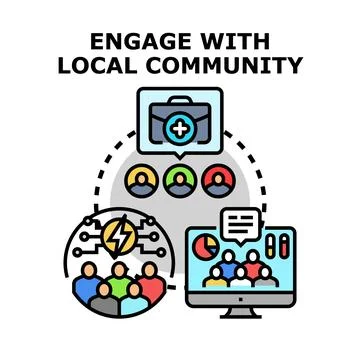 Engaging local community developing business and social solutions イラスト素材