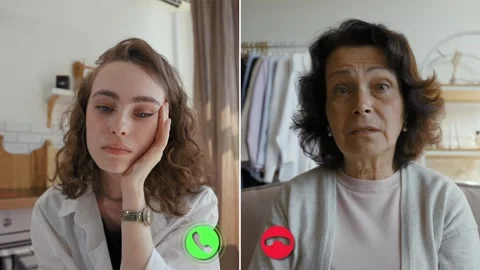 Engaging online conversation between two participants on video call Stock Footage 305520146