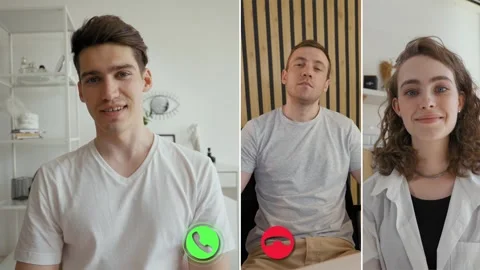 Engaging online conversation during split screen video call Video stock 305539659