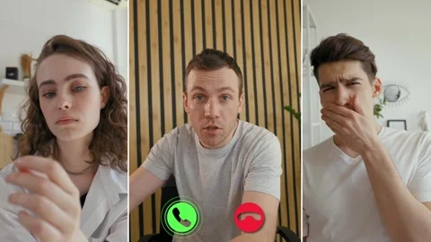 Engaging online conversation during a split screen call Stock Footage 305546265