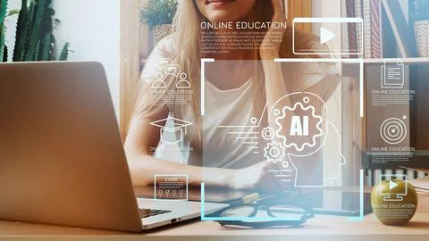 Engaging in online education while using technology and learning tools at home Stock Photos