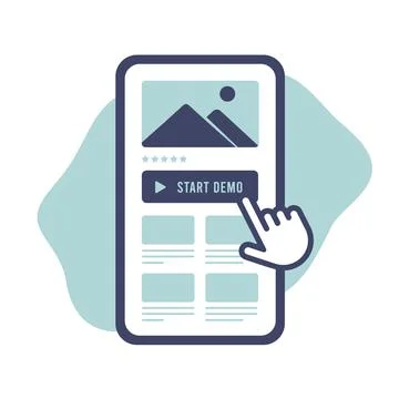 Engaging paid app or website demo concept. Mobile phone screen displays vivid Stock Illustration