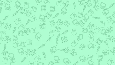 Engaging school and learning seamless pattern with doodles of kids computer.. Vidéo 335010359