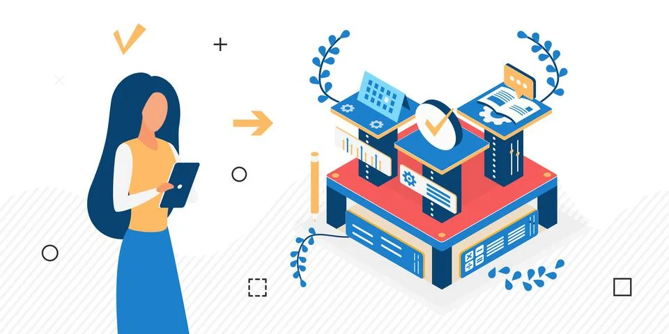 Engaging studying educational skills developing process Stock Illustration