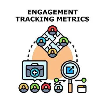 Engaging tracking metrics measuring online audience interaction Illustrazione stock