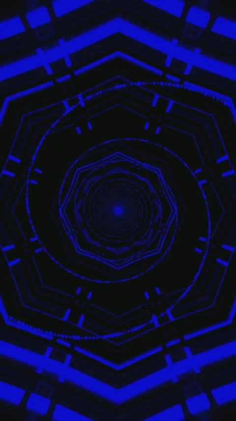 Engaging tunnel video loop with blue geometric patterns for screensaver use Stock Footage 321564722