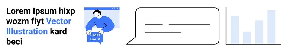 Engaging User Interface with Blue Graphics, Chat Bubble, and Bar Charts 스톡 일러스트