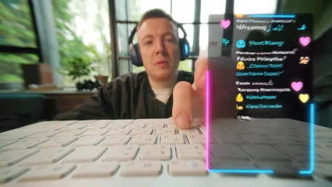 Engaging Virtual Interaction with Keyboard and Headphones Stock Footage 315001920