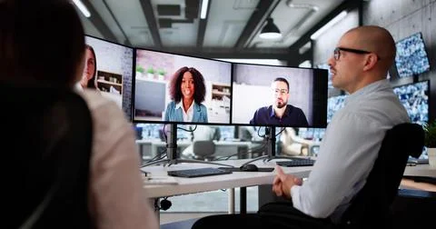 Engaging Virtual Meeting Featuring Professional Webinar On Computer Screen Stock Photos
