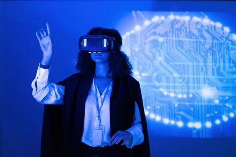 Engaging in virtual reality exploration with advanced technology in a moder.. Stock Photos