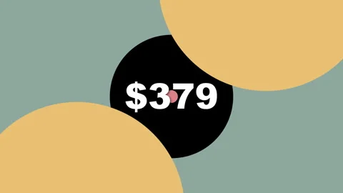 An engaging visual display highlights a price of $379 using vibrant shapes in a Stock Footage 317375557