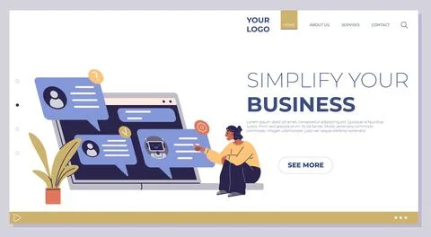 Engaging Website Interface for Business Solutions with Chat Feature Illustrazione stock
