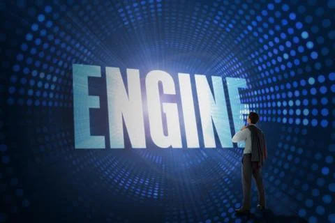 Engine against futuristic dotted blue and black background Ilustração Stock