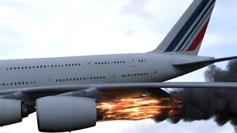 The engine of the aircraft caught fire and burns with the release of black smoke Stock Illustration