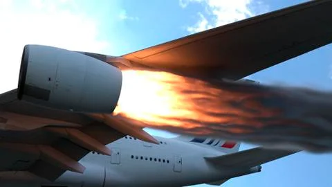 The engine of the aircraft caught fire and burns with the release of black smoke Stock Illustration