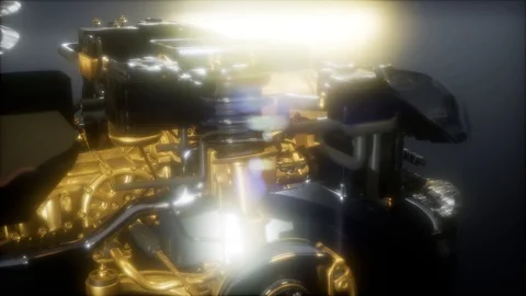 Engine and other parts visible in car Stock Footage 99576984