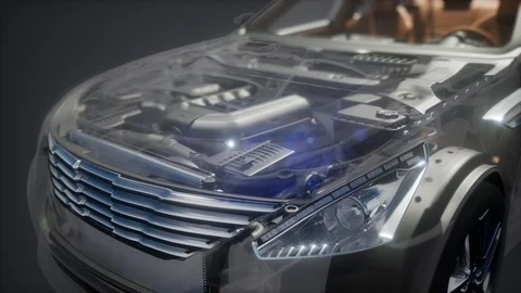 Engine and other parts visible in car Stock Footage 101568151