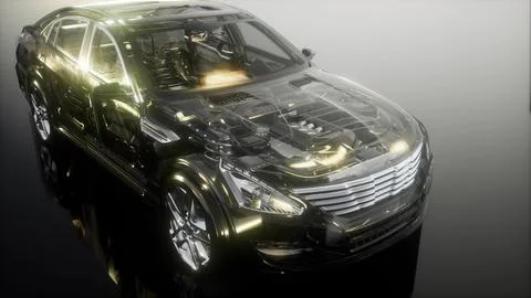 Engine and other parts visible in car Illustrazione stock