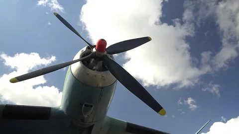 Engine and propeller of the old retro transport plane. Fragment of the aircraft. 動画素材 74714443