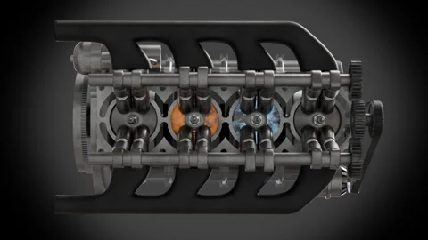Engine assembly process featuring various shapes and materials Stock Footage 323329042