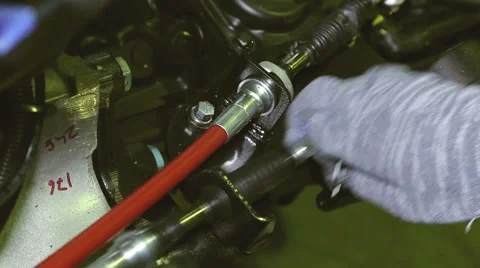 Engine is being constructed on automobile factory Stock Footage 68373237