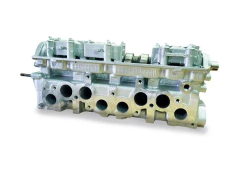 Engine block with four cylinders and four valves per cylinder Stock Photos