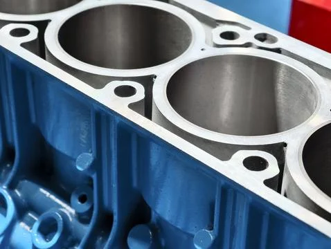 Engine block showing precision craftsmanship in a workshop setting during 写真素材