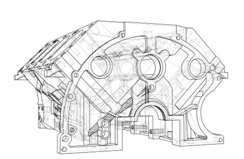 Engine block sketch. Vector rendering of 3d Illustrazione stock