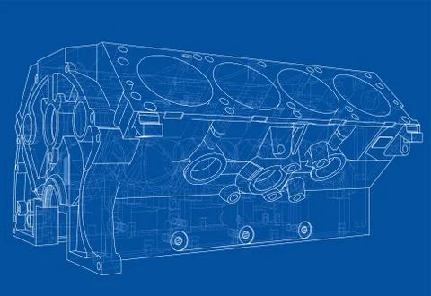 Engine block sketch. Vector rendering of 3d Stock Illustration