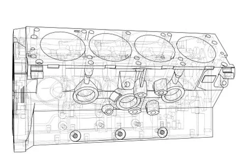 Engine block sketch. Vector rendering of 3d Stock Illustration