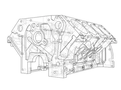 Engine block sketch. Vector rendering of 3d イラスト素材