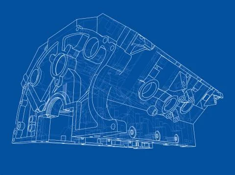 Engine block sketch. Vector rendering of 3d Stock Illustration