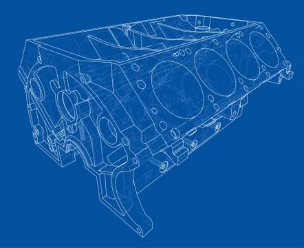 Engine block sketch. Vector rendering of 3d イラスト素材