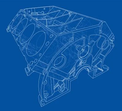 Engine block sketch. Vector rendering of 3d Stock Illustration