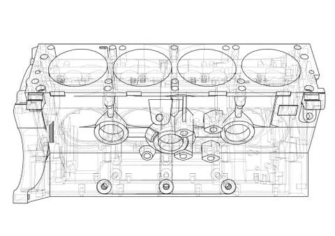 Engine block sketch. Vector rendering of 3d Stock Illustration