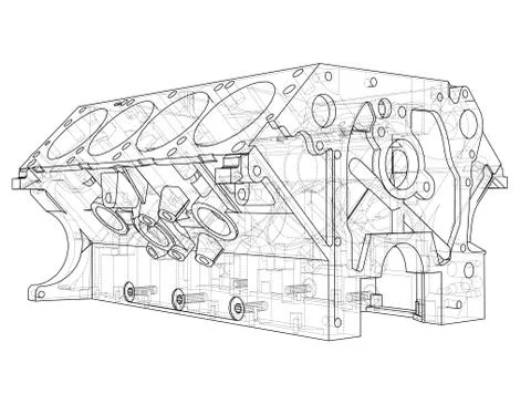 Engine block sketch. Vector rendering of 3d Stock Illustration