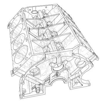 Engine block sketch. Vector rendering of 3d 库存插图