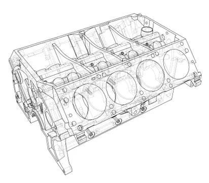 Engine block sketch. Vector rendering of 3d Stock Illustration