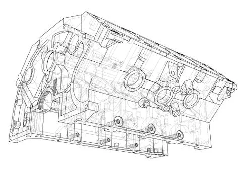 Engine block sketch. Vector rendering of 3d Stock Illustration