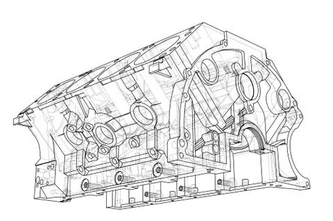 Engine block sketch. Vector rendering of 3d Stock Illustration