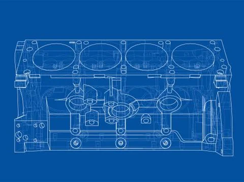 Engine block sketch. Vector rendering of 3d Stock Illustration