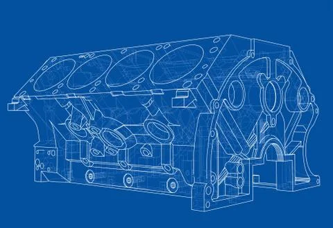 Engine block sketch. Vector rendering of 3d Stock Illustration
