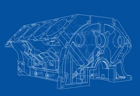 Engine block sketch. Vector rendering of 3d イラスト素材