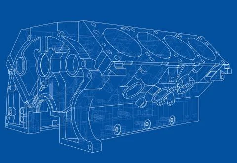 Engine block sketch. Vector rendering of 3d イラスト素材